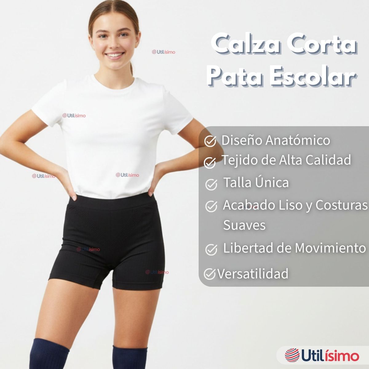 UTILISIMO - Pack 6 Calzas Cortas Escolar Pata Deportivas Juvenil Color Negro
