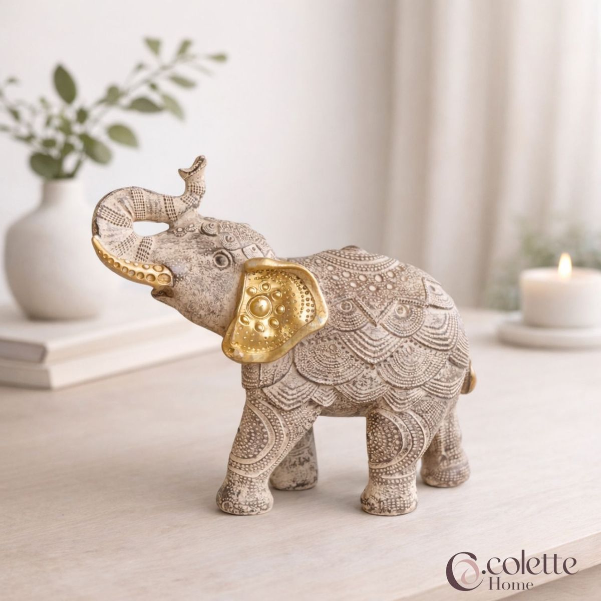 Figura Decorativa Adorno Resina Elefante Sol M Beige Dorado, marca COLETTE - Foto 2