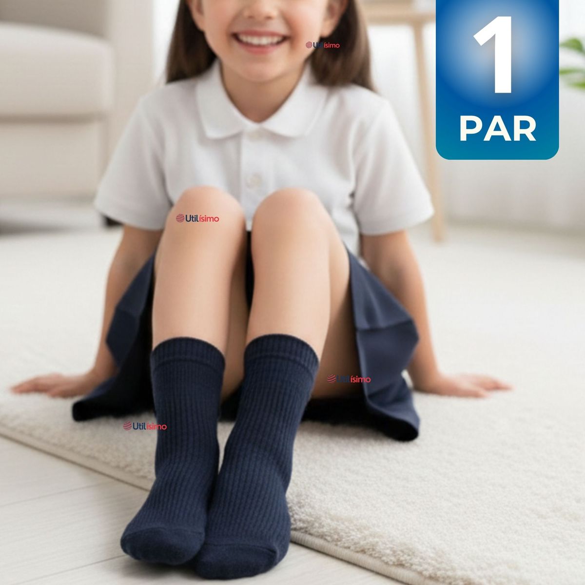 UTILISIMO - Calcetín Escolar Corto Acrílico Azul Niño y Niña