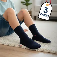 UTILISIMO - Pack 3 Calcetínes Escolares Corto Acrílico Azul Niño y Niña