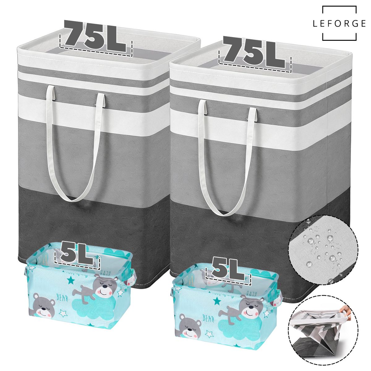 WOLFTECH - Set 4 Cestos Canastos Ropa Sucia Organización Plegable 160L