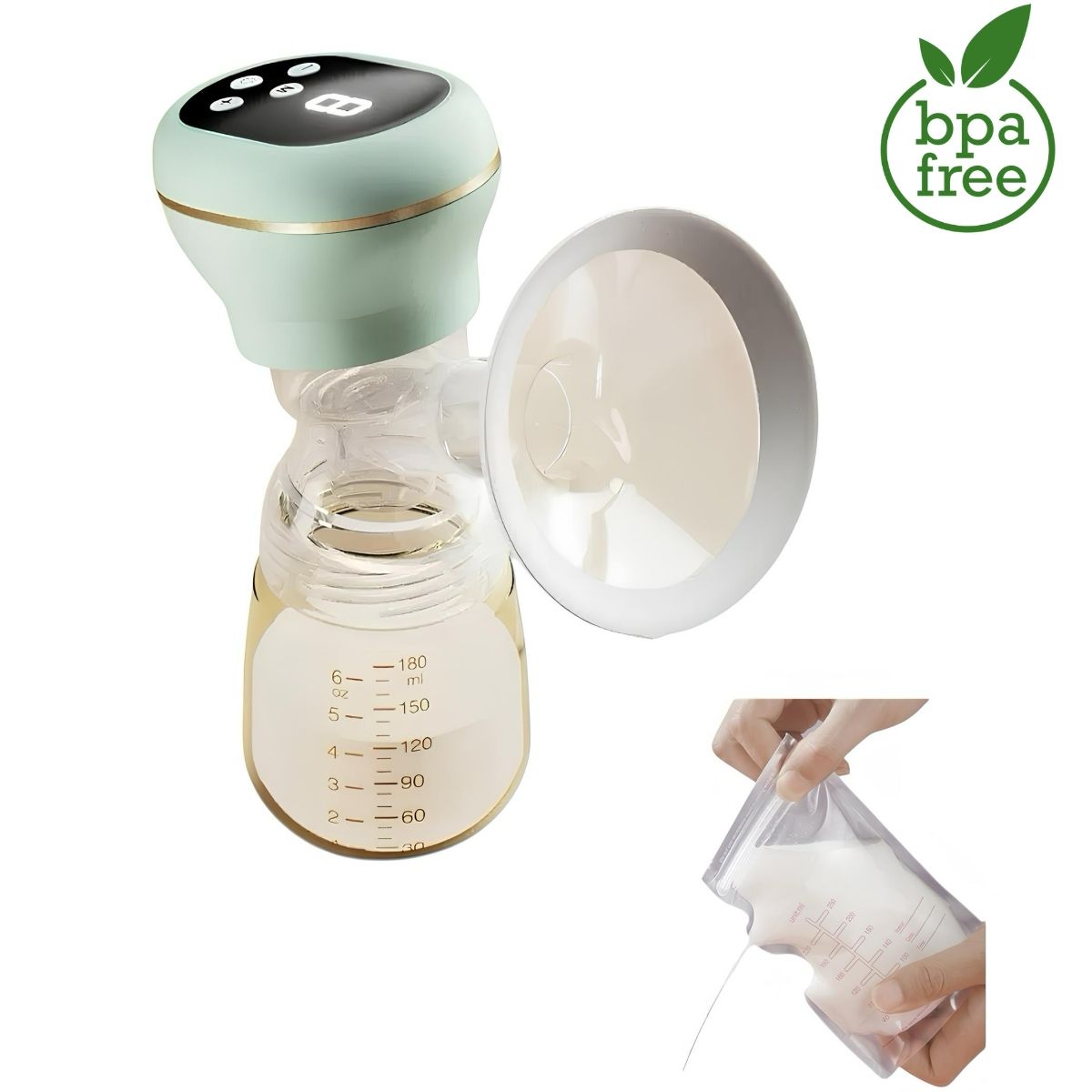 LUBABYCAS - Extractor De Leche Eléctrico 10 Bolsas RH289 Verde Lubabycas Bebé