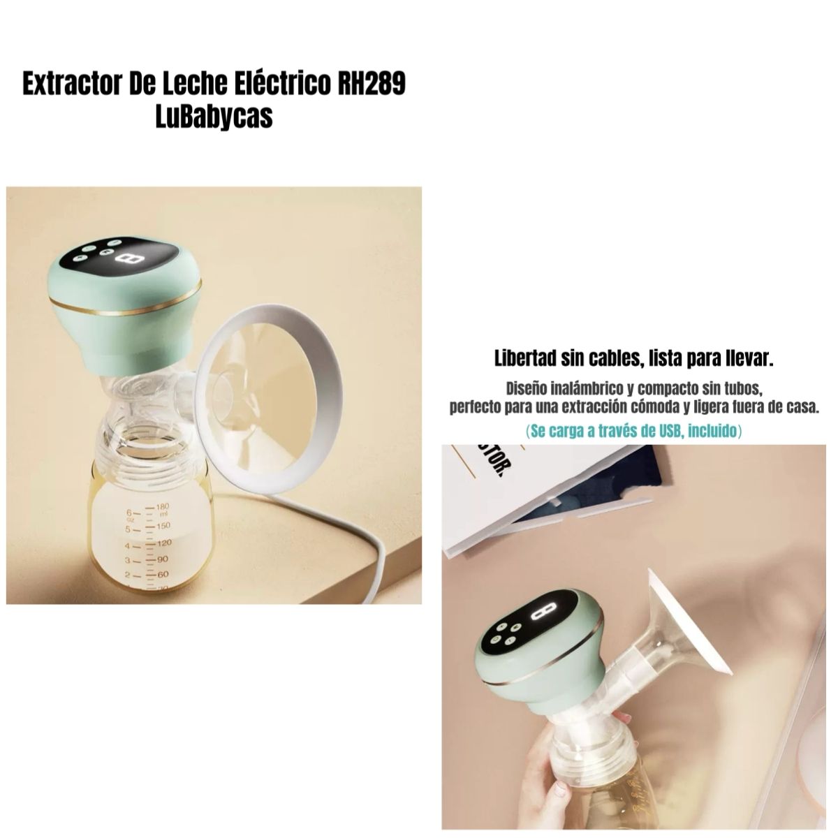 LUBABYCAS - Extractor De Leche Eléctrico 10 Bolsas RH289 Verde Lubabycas Bebé