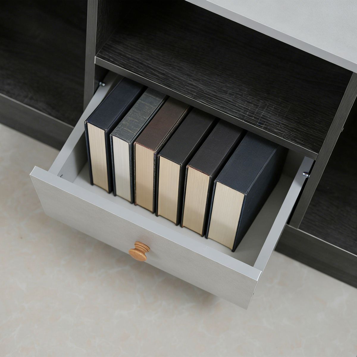 ROHE - Rack TV Para TV Pequeño Hasta 43 90x30x40 Cm Con 1 Cajón Negro Gris