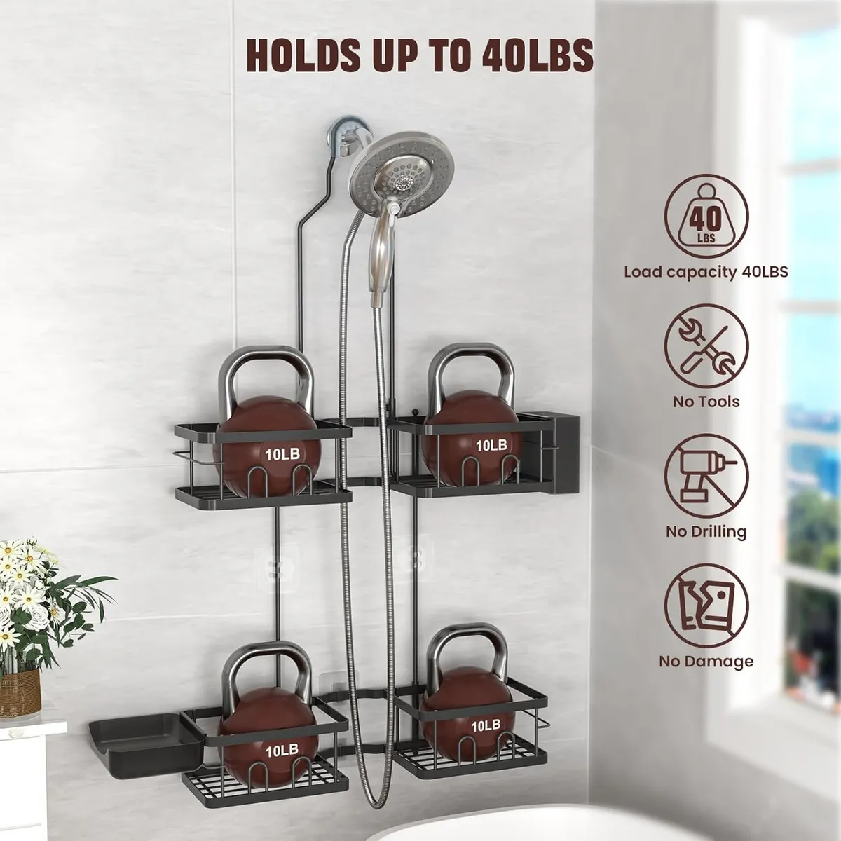 EVERSO - Estante Ducha Colgante 2 Niveles Organizador De Ducha Baño