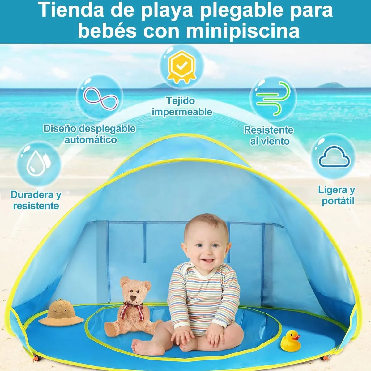 Carpa De Playa Con Piscina Pop Up Plegable Para Bebé Niños, marca EVERSO - Foto 2