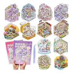 KUANGYE - Pack 2 Libros Pegatinas Escenas Miniatura Stickers 3d Dibujo