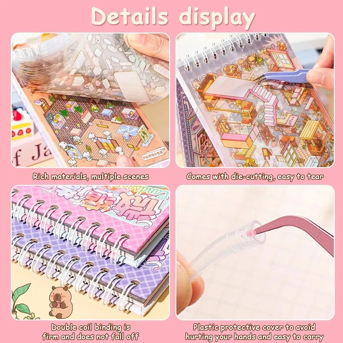 KUANGYE - Pack 2 Libros Pegatinas Escenas Miniatura Stickers 3d Dibujo
