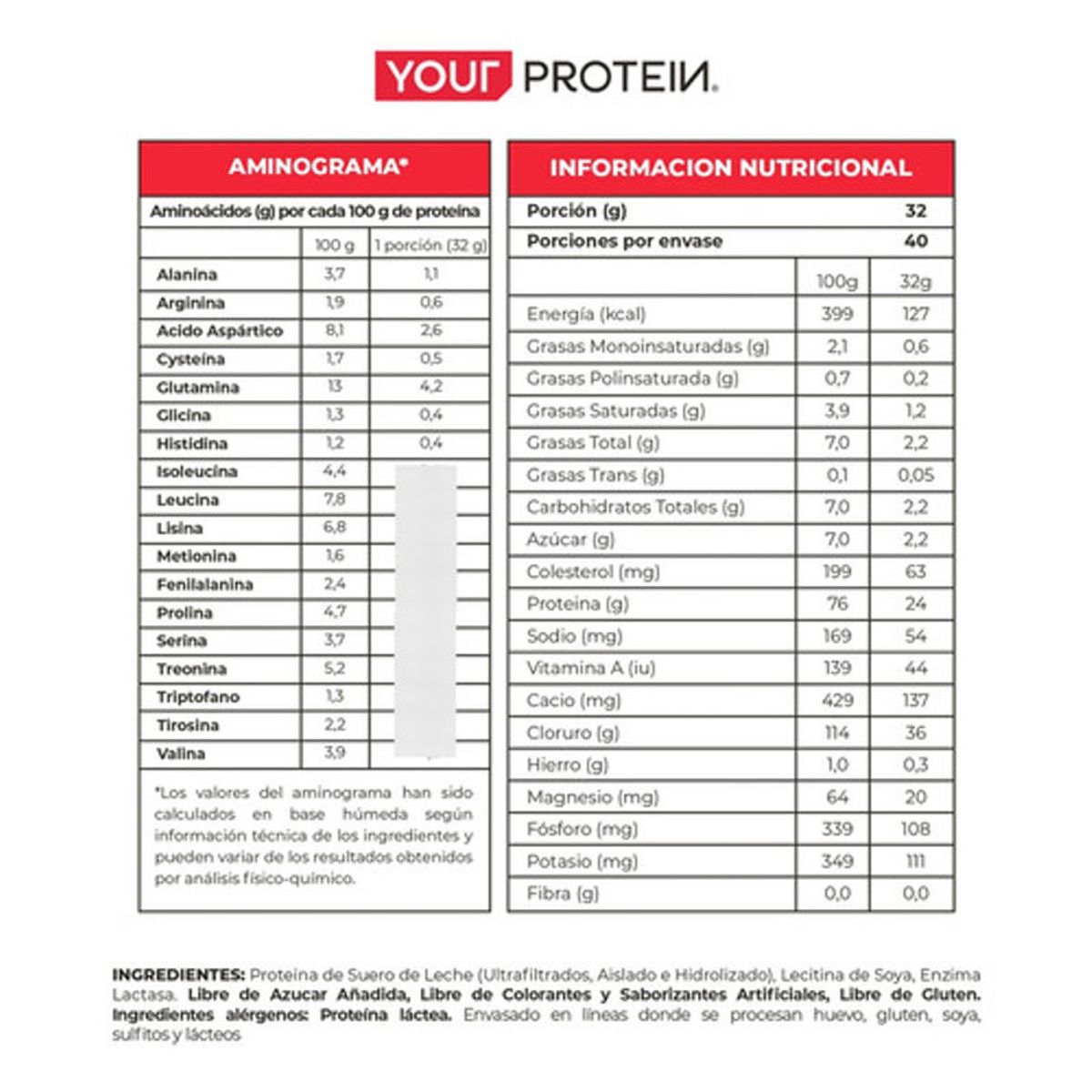 YOUR PROTEIN - Suplemento Proteína Whey Premium Your Protein Sin Sabor 660g