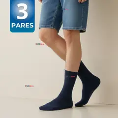 UTILISIMO - Pack 3 Calcetínes Escolares Corto Algodón Azul Niña Niño Juvenil