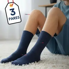 UTILISIMO - Pack 3 Calcetínes Escolares Corto Algodón Azul Niña Niño Juvenil