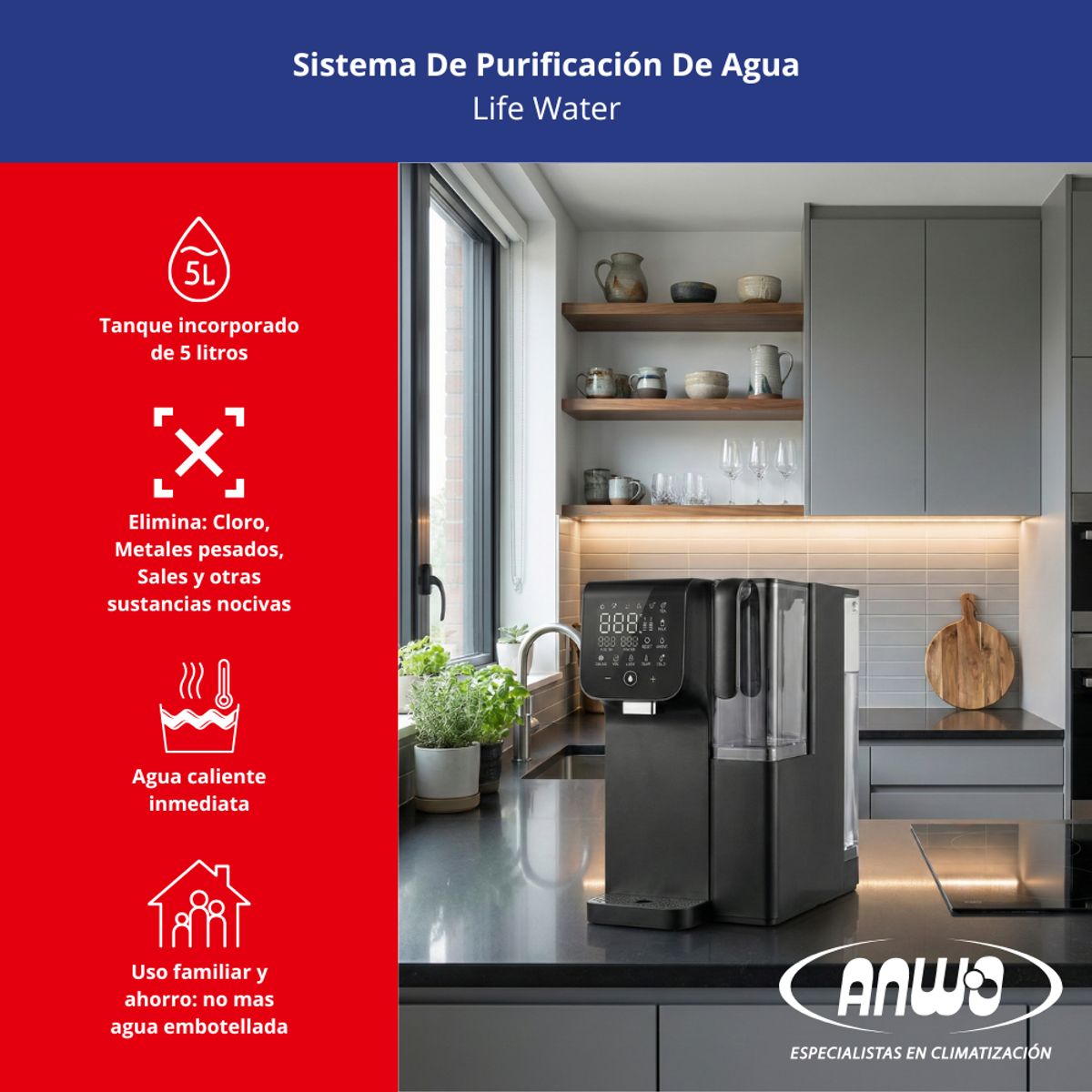 ANWO - Sistema de Purificación de Agua Anwo Life Water Agua purificada fría y caliente MON0R4