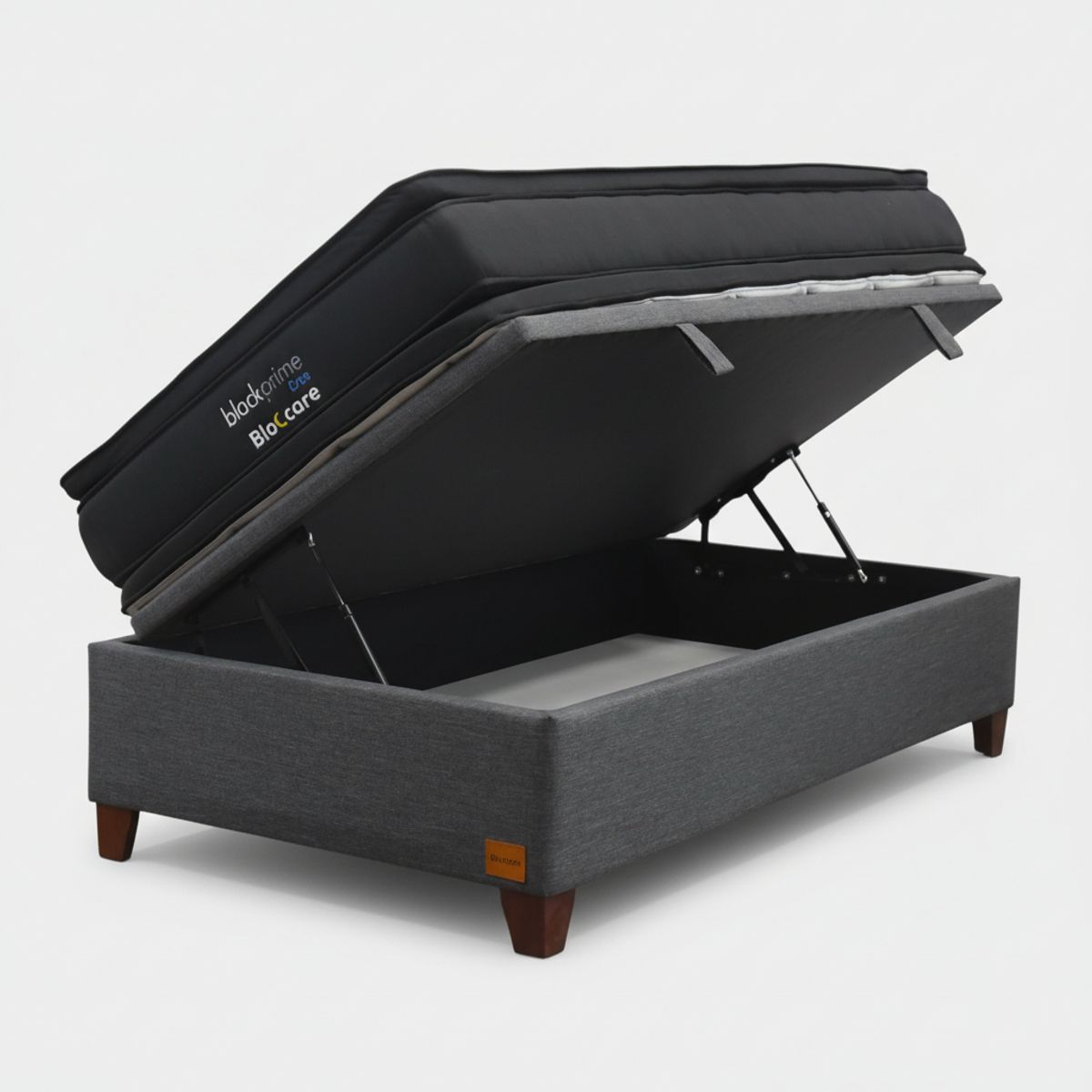 Cama Baul 1.5 Plaza L190 cm+ Colchon Black Prime - Modelo Dos / Con Patas De Madera 11 cm (Gris), marca BLOCCARE - Foto Principal