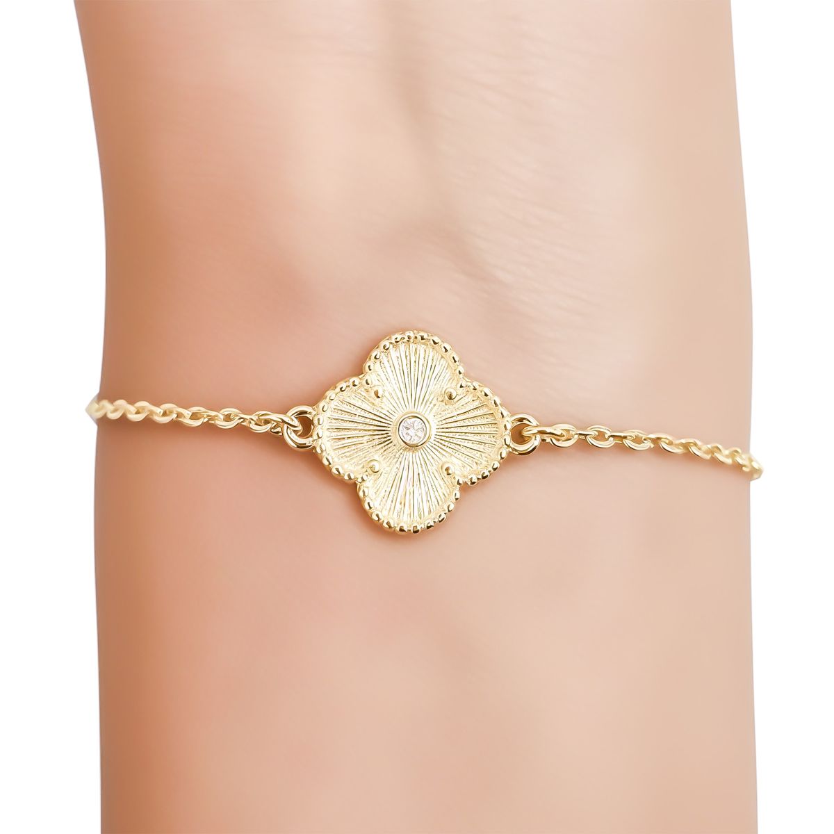 COGGIOLA - Pulsera Trébol Satinado Circón Blanco Enchapado Oro 18K