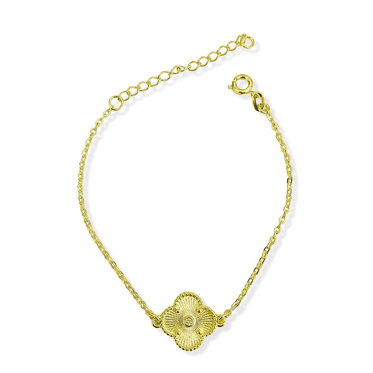COGGIOLA - Pulsera Trébol Satinado Circón Blanco Enchapado Oro 18K