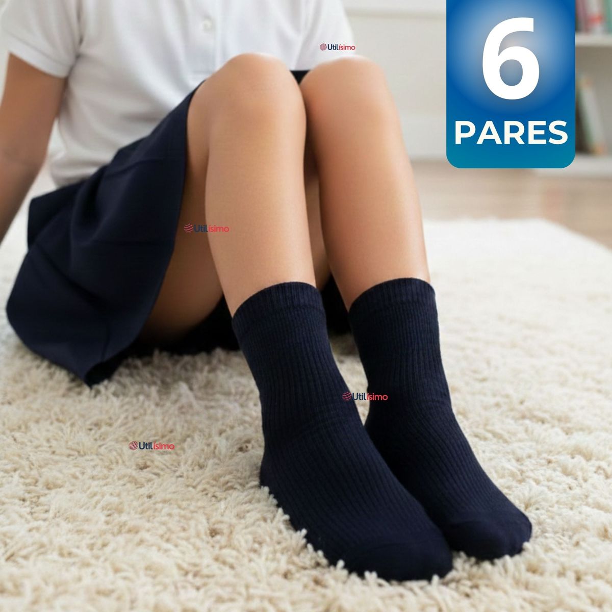 UTILISIMO - Pack 6 Calcetínes Escolares Corto Algodón Azul Niño y Niña