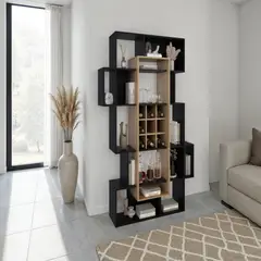 TUHOME - Bar Biblioteca Simba Con Cava 9 Vinos 180,1x128,0x38,0 Cm Wengue Y Fresno