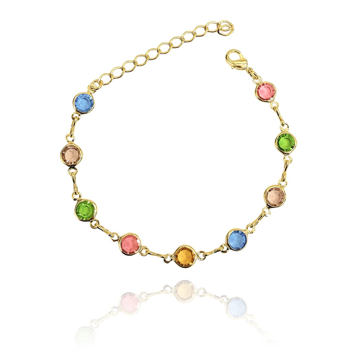 COGGIOLA - Pulsera 9 Cristales Colores Enchapado Oro 18K