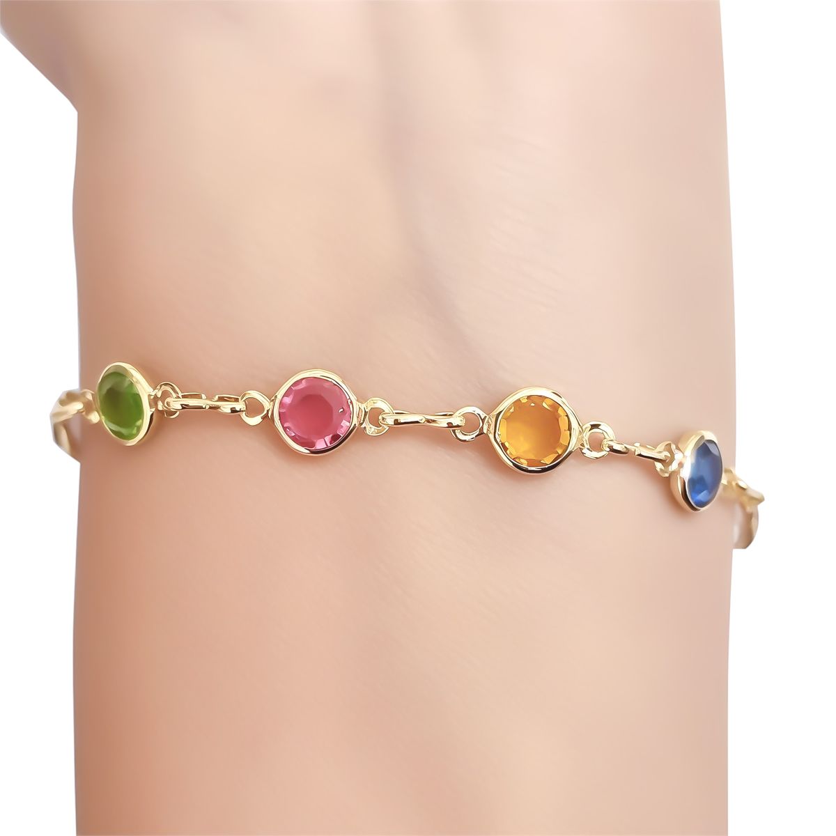 COGGIOLA - Pulsera 9 Cristales Colores Enchapado Oro 18K