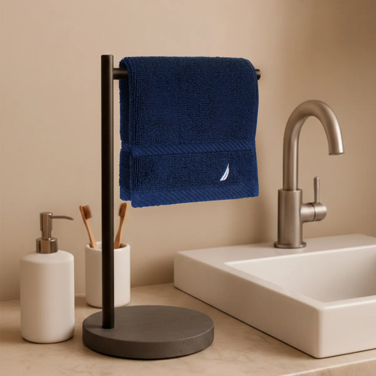 NAUTICA - Toalla de cara SIGNATURE Nautica 100% algodón 33x33cm premium Azul marino