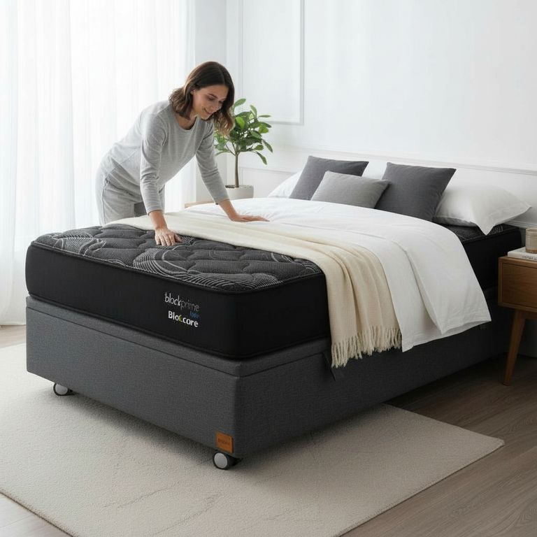Cama Baul 1.5 Plaza L190 cm + Colchon Black Prime - Modelo Uno / Rueda Logo (Gris)