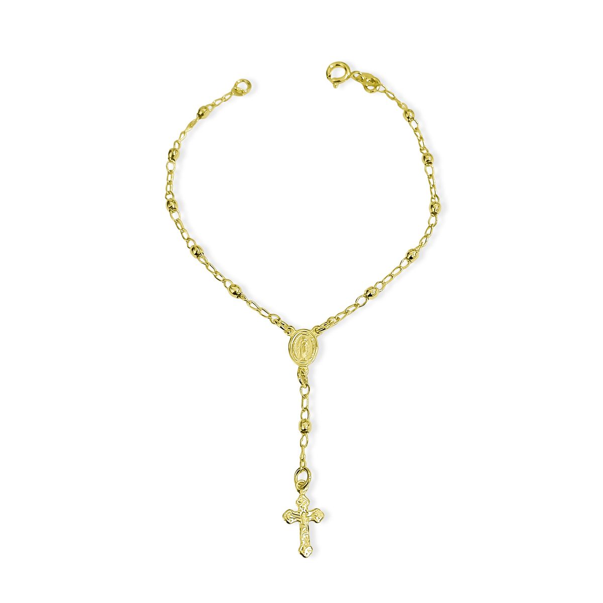 COGGIOLA - Pulsera Denario Virgen Rayos Cruz Cristo Bolitas Enchapado Oro 18K