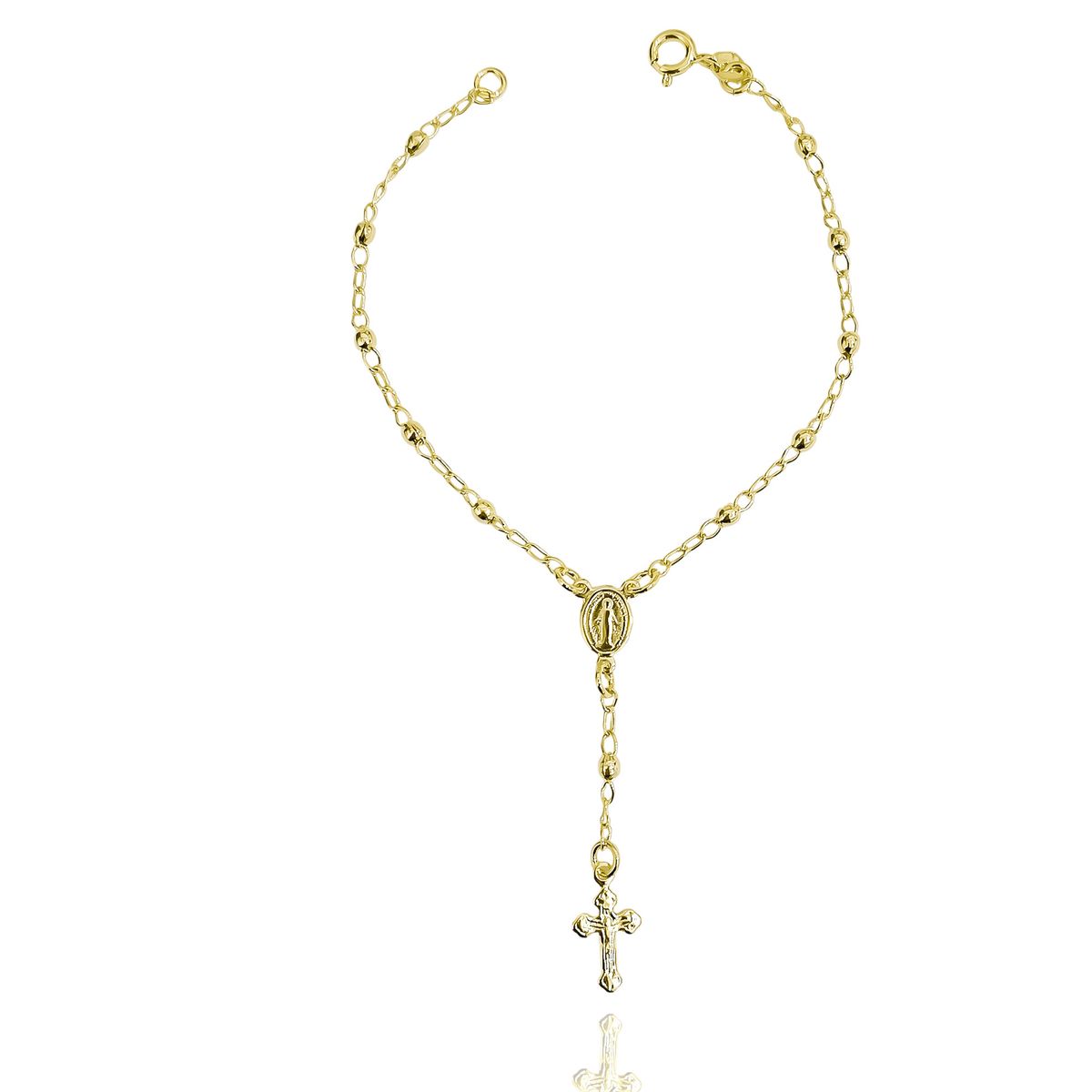 COGGIOLA - Pulsera Denario Virgen Rayos Cruz Cristo Bolitas Enchapado Oro 18K
