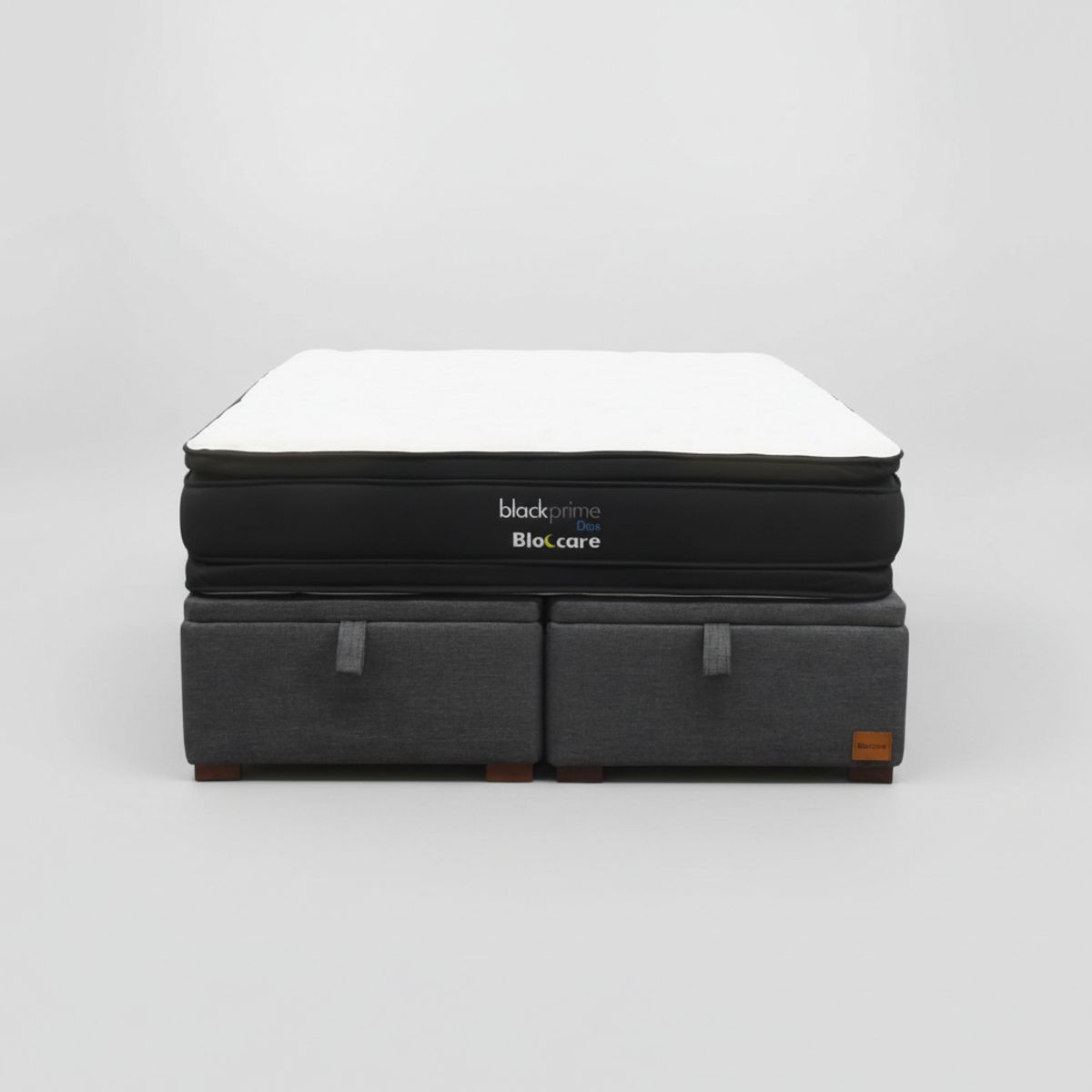 BLOCCARE - Cama Baul King L200 cm + Colchon Black Prime - Modelo Dos / Con Patas De Madera 4.5 cm (Gris)
