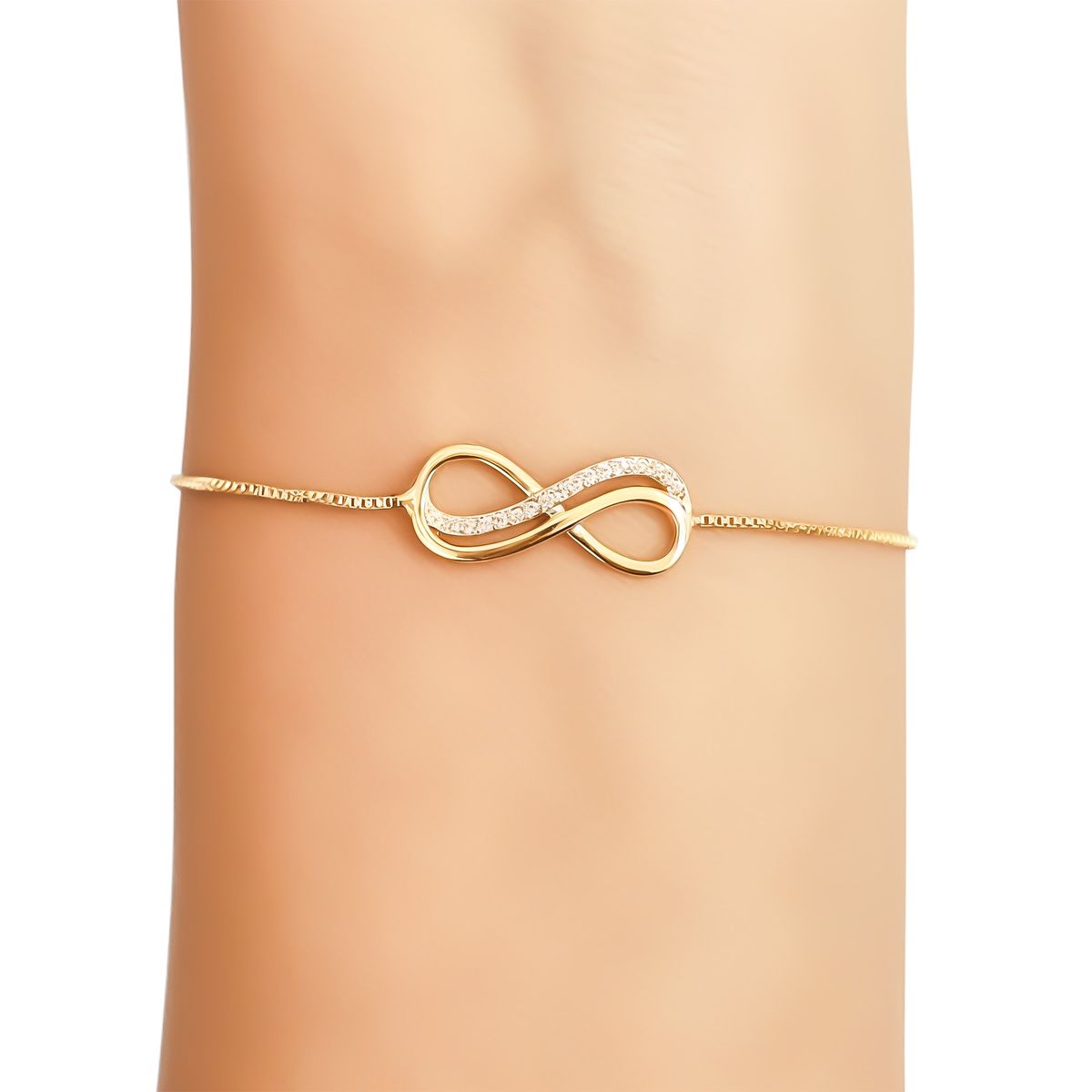 COGGIOLA - Pulsera Infinito Circón Blanco Enchapado Oro 18K Ajustable