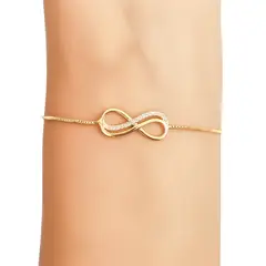 COGGIOLA - Pulsera Infinito Circón Blanco Enchapado Oro 18K Ajustable