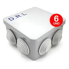 DRL - Pack 6 Caja Estanca Derivación Ip40 85x85x50mm Conos Sec Gris
