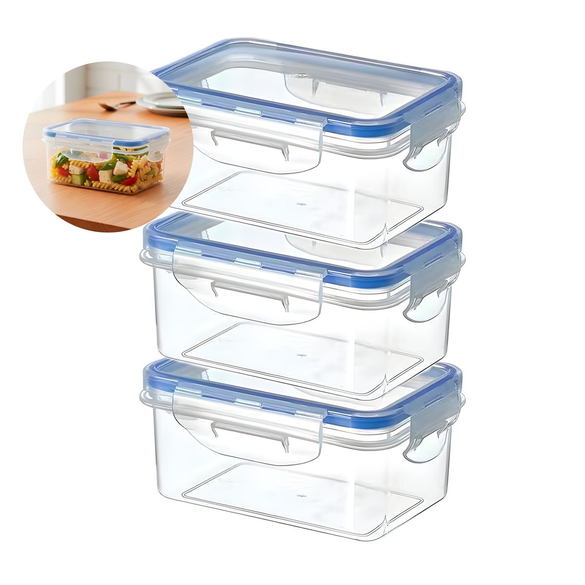 GENERICO - 3 Taper Contenedor Hermético Plástico 1500ml Comida Almuerzo