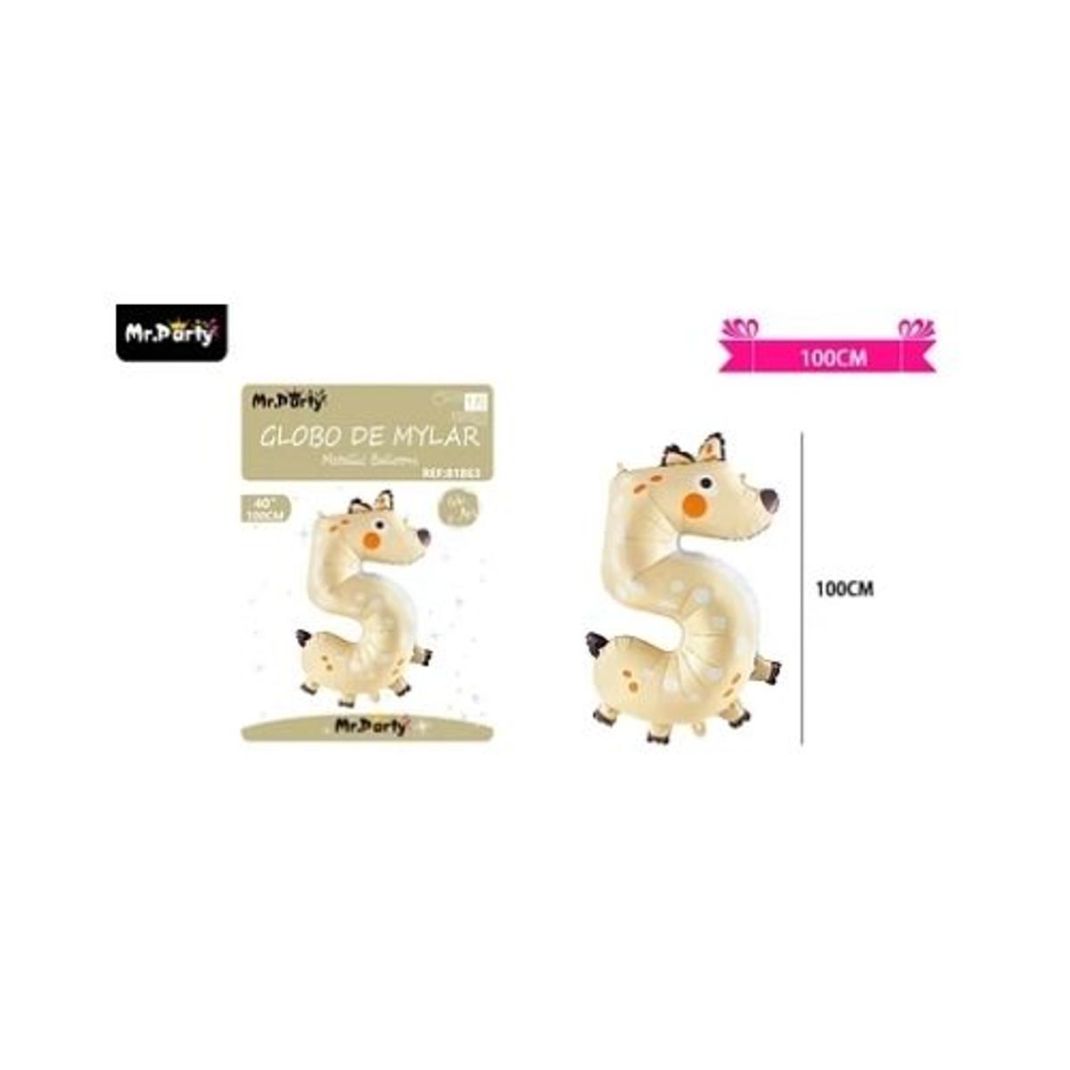 GENERICO - Globo metálico animal 100cm número 5