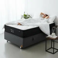 BLOCCARE - Cama Baul 1.5 Plaza L200 cm + Colchon Black Prime - Modelo Dos / Rueda Deluxe (Gris)