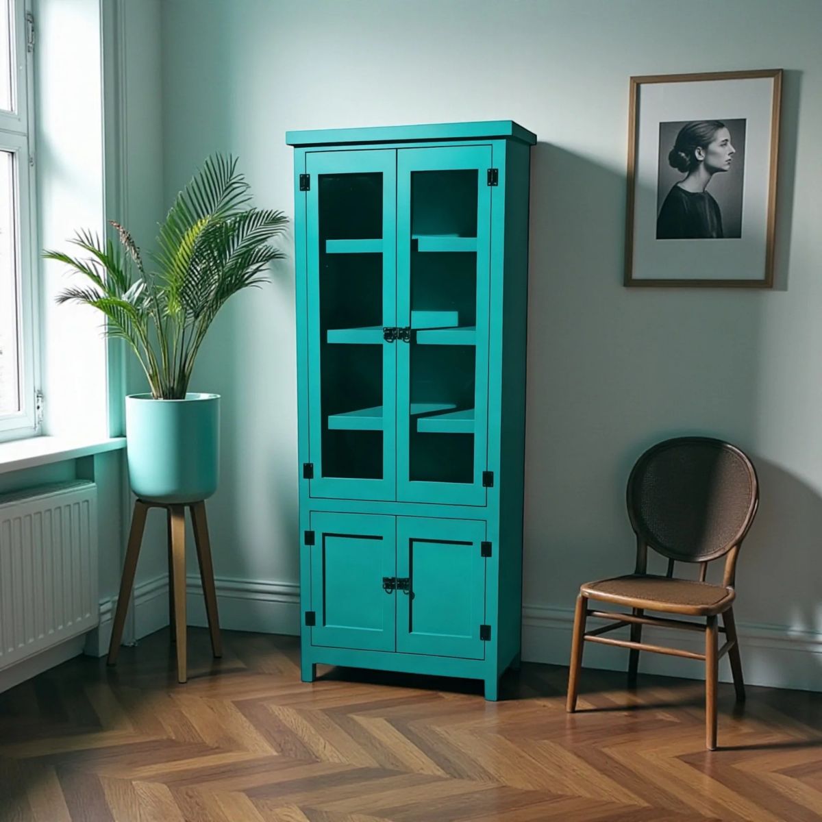GENERICO - VITRINA DE MADERA COLOR TURQUESA MGR MUEBLES