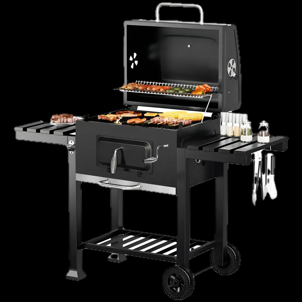 GENERICO - Parrilla Premium Doble Altura con Bandejas Laterales - Plateado Acero inoxidable