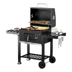 GENERICO - Parrilla Premium Doble Altura con Bandejas Laterales - Plateado Acero inoxidable