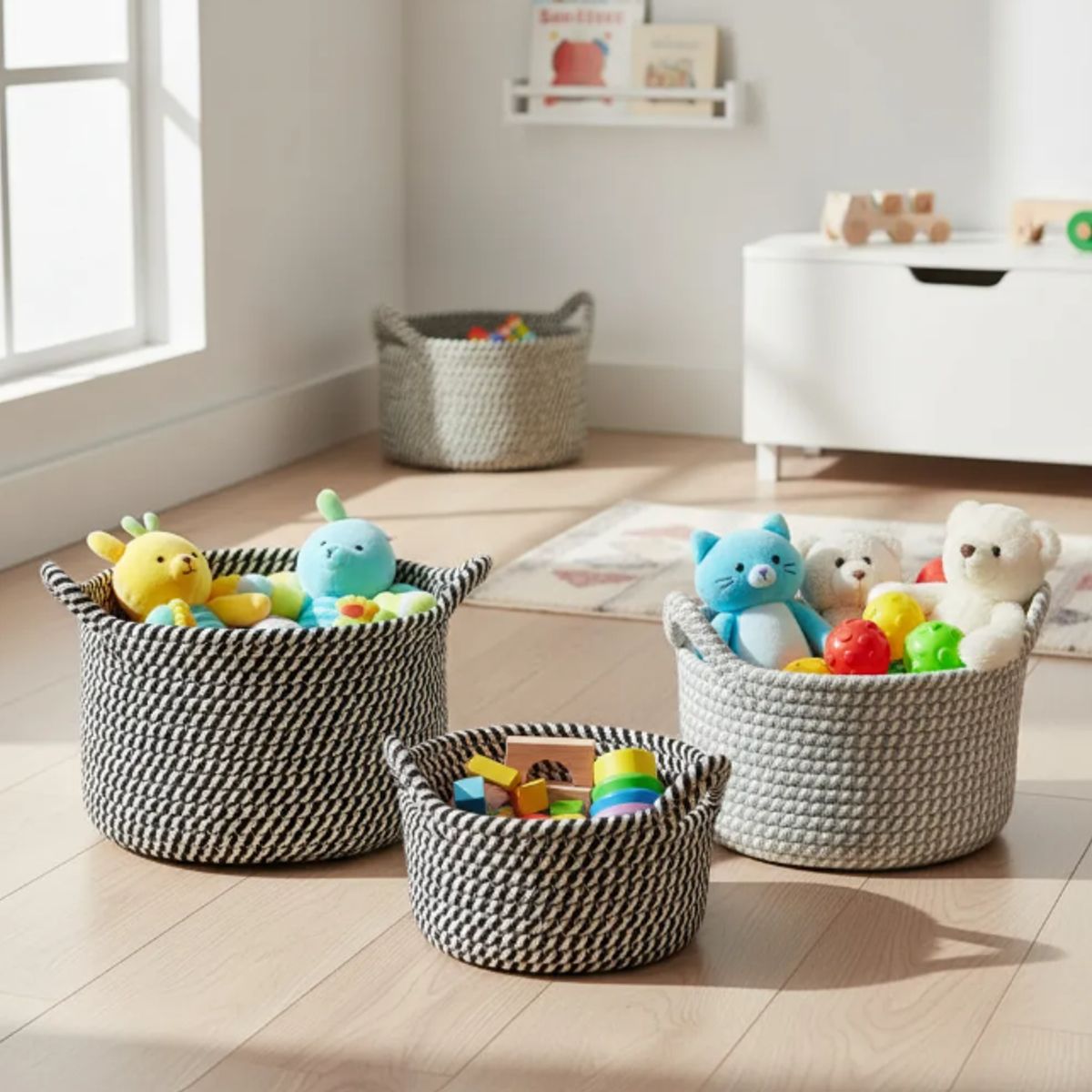 GENERICO - Set 3 Canastos Organización Algodón Cesta Infantil Nala Gato Azul Oscuro Casa Cuore