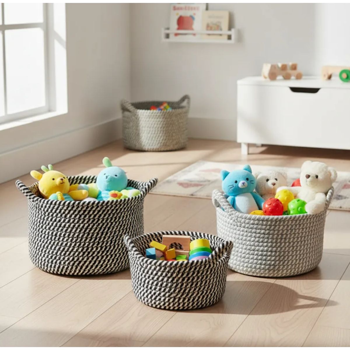 GENERICO - Set 3 Canastos Organización Algodón Cesta Infantil Nala Gato Azul Oscuro Casa Cuore