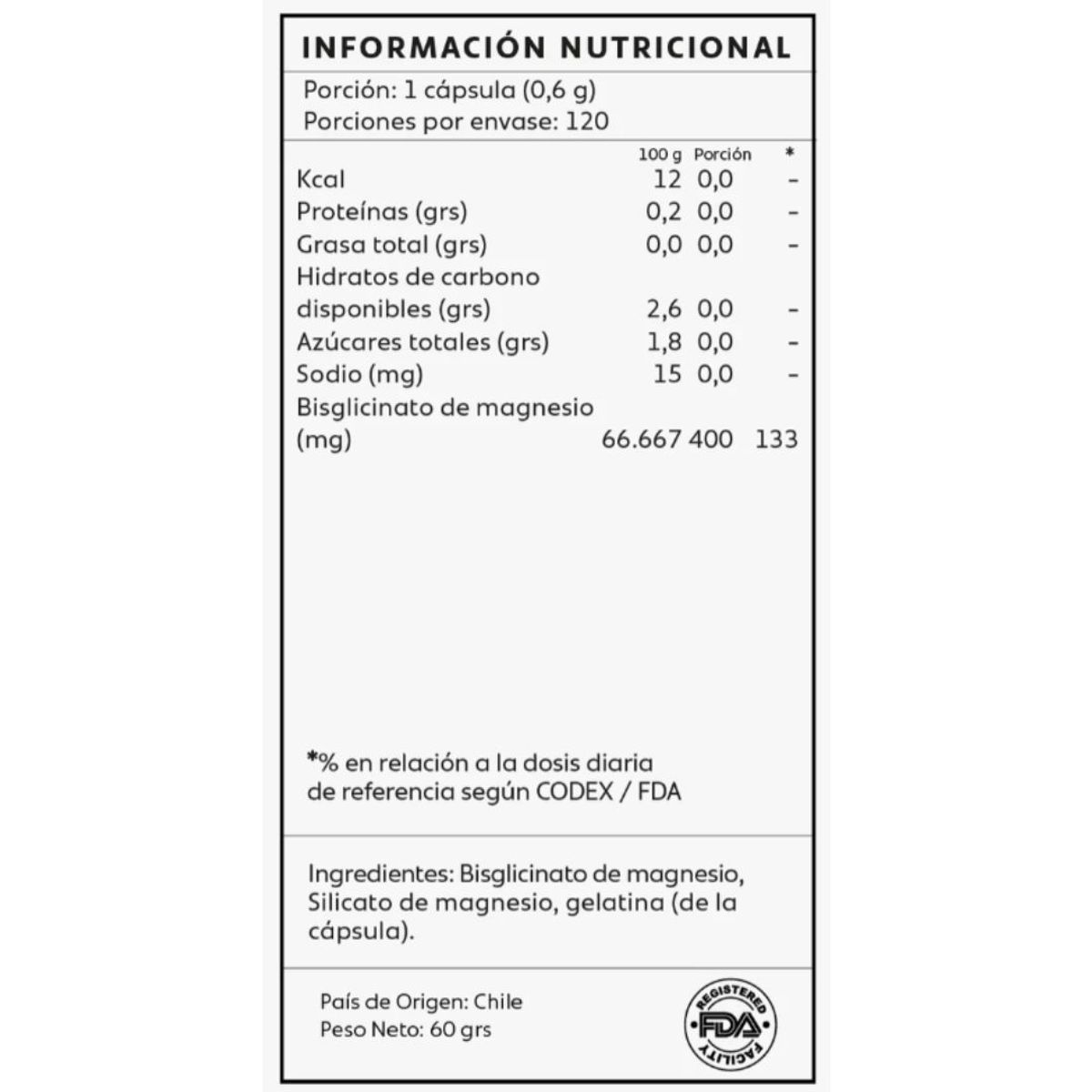 GENERICO - Bisglicinato De Magnesio 120 Capsulas Mind Nutrition