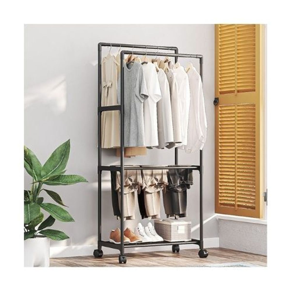 GENERICO - Perchero Para Colgar Ropa Con Ruedas Metal Negro