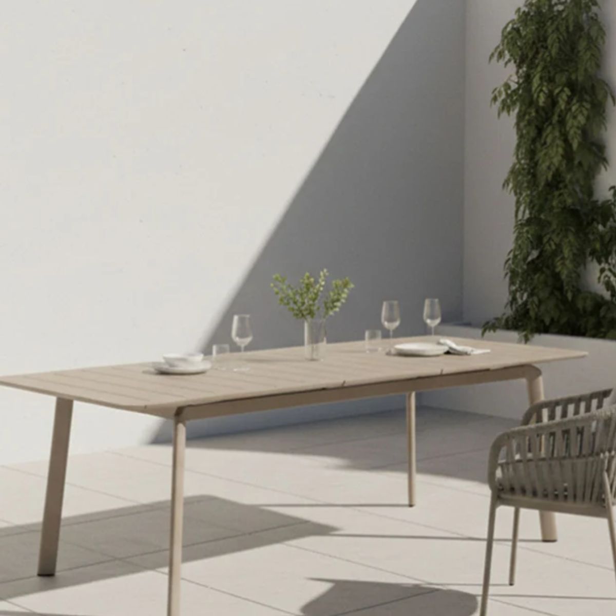 DECORUGZ - Mesa Comedor de Terraza Extensible Aluminio Grande Beige
