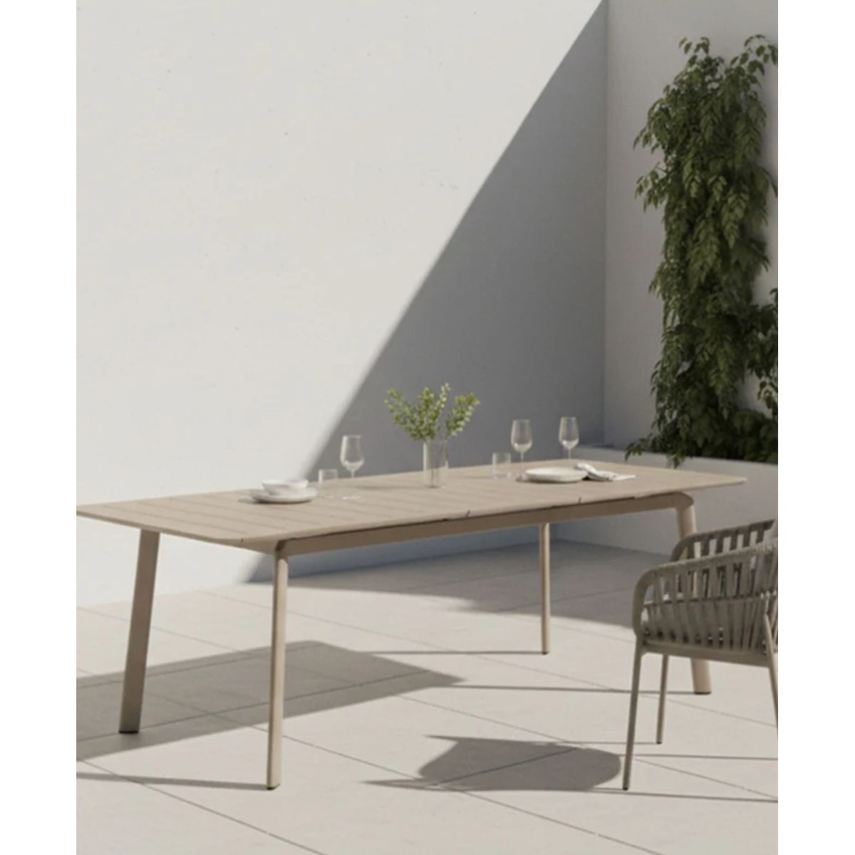 DECORUGZ - Mesa Comedor de Terraza Extensible Aluminio Grande Beige