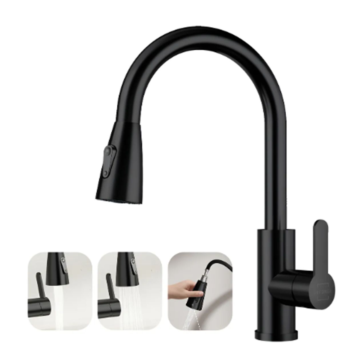 GENERICO - Llave Monomando Lavaplatos Extensible Griferia Cocina Negro Negro Mate