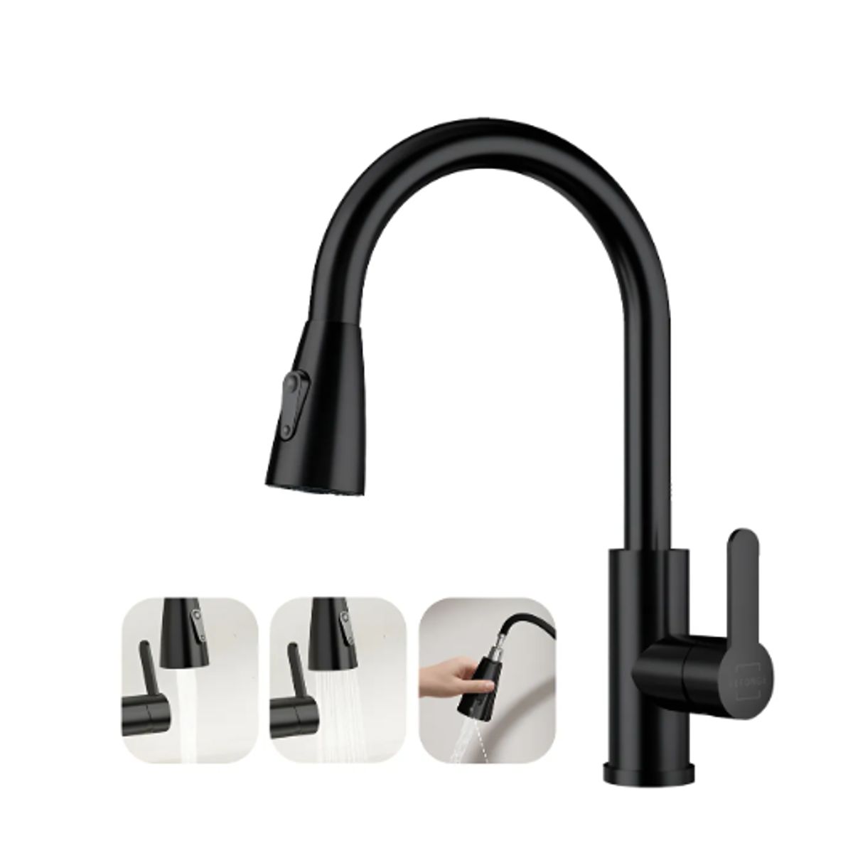 GENERICO - Llave Monomando Lavaplatos Extensible Griferia Cocina Negro Negro Mate