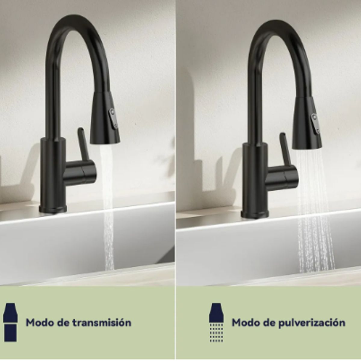 GENERICO - Llave Monomando Lavaplatos Extensible Griferia Cocina Negro Negro Mate
