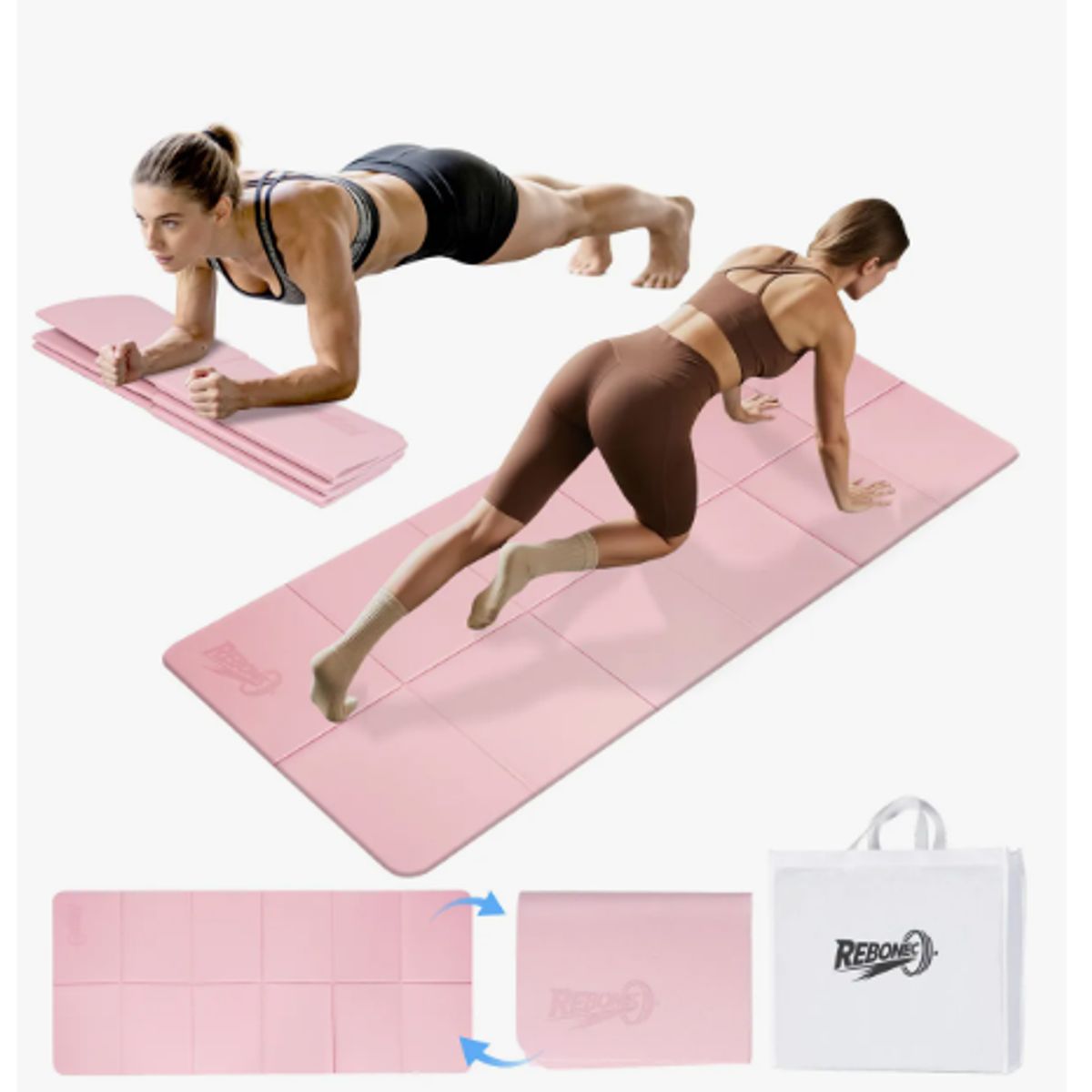 GENERICO - Colchoneta Mat Yoga Deportiva Plegable Tpe Grueso 8mm Bolso Rosa