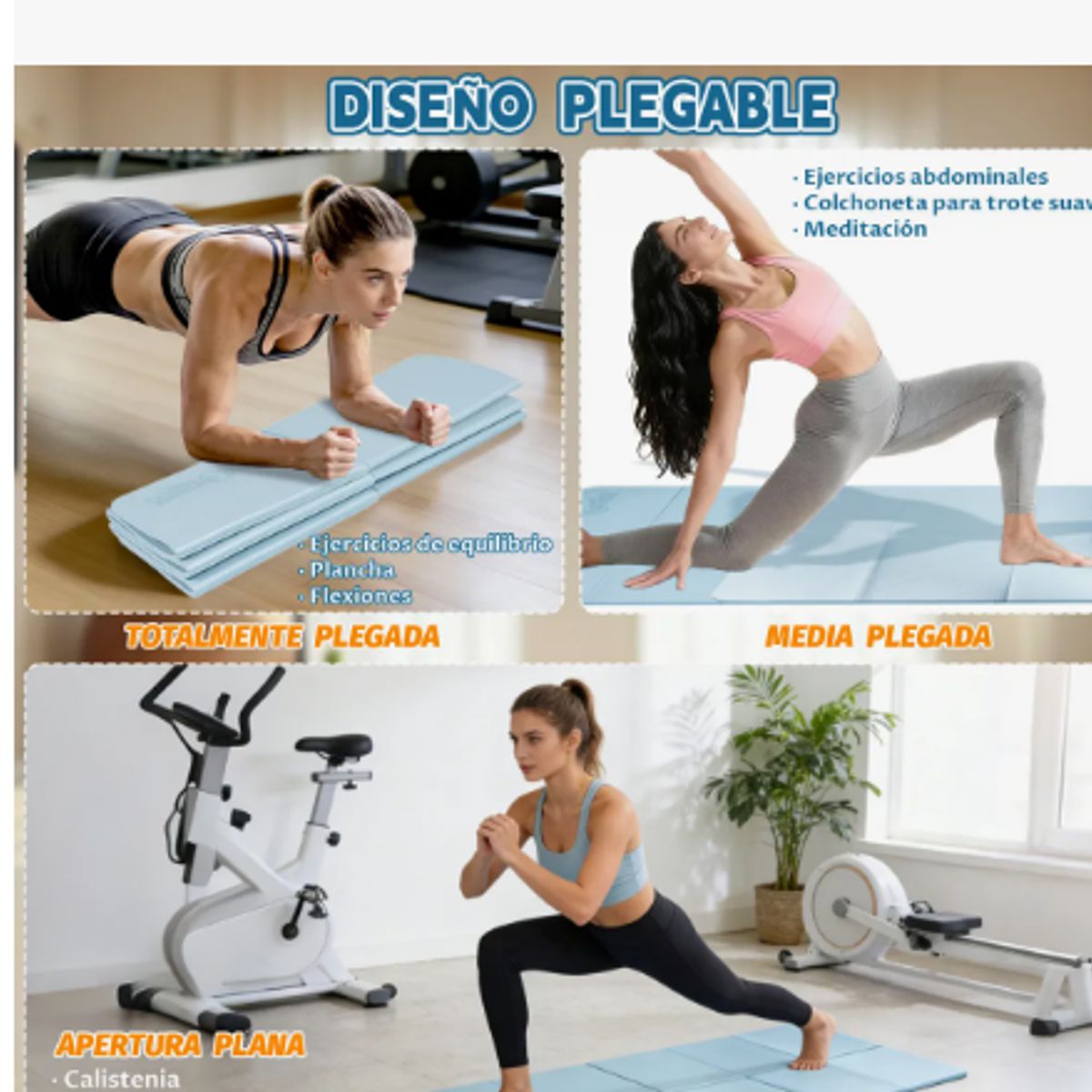 GENERICO - Mat Yoga Antideslizante Plegable 8mm TPE Azul