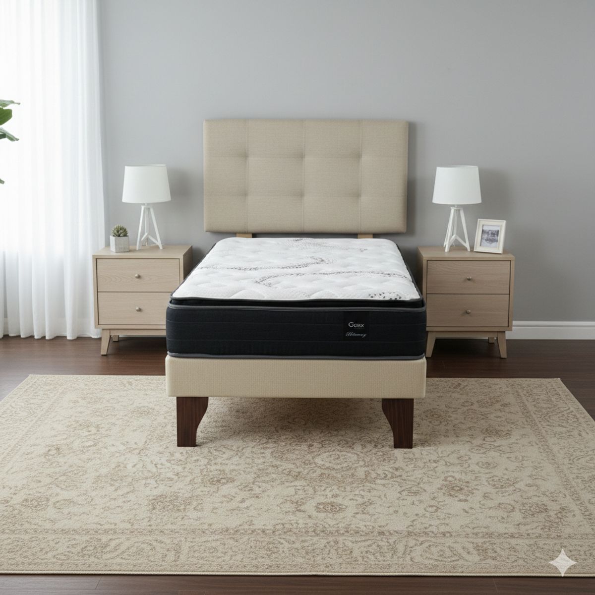 GAEX - Cama Europea 1 Plaza 190 Plus Respaldo Ginebra
