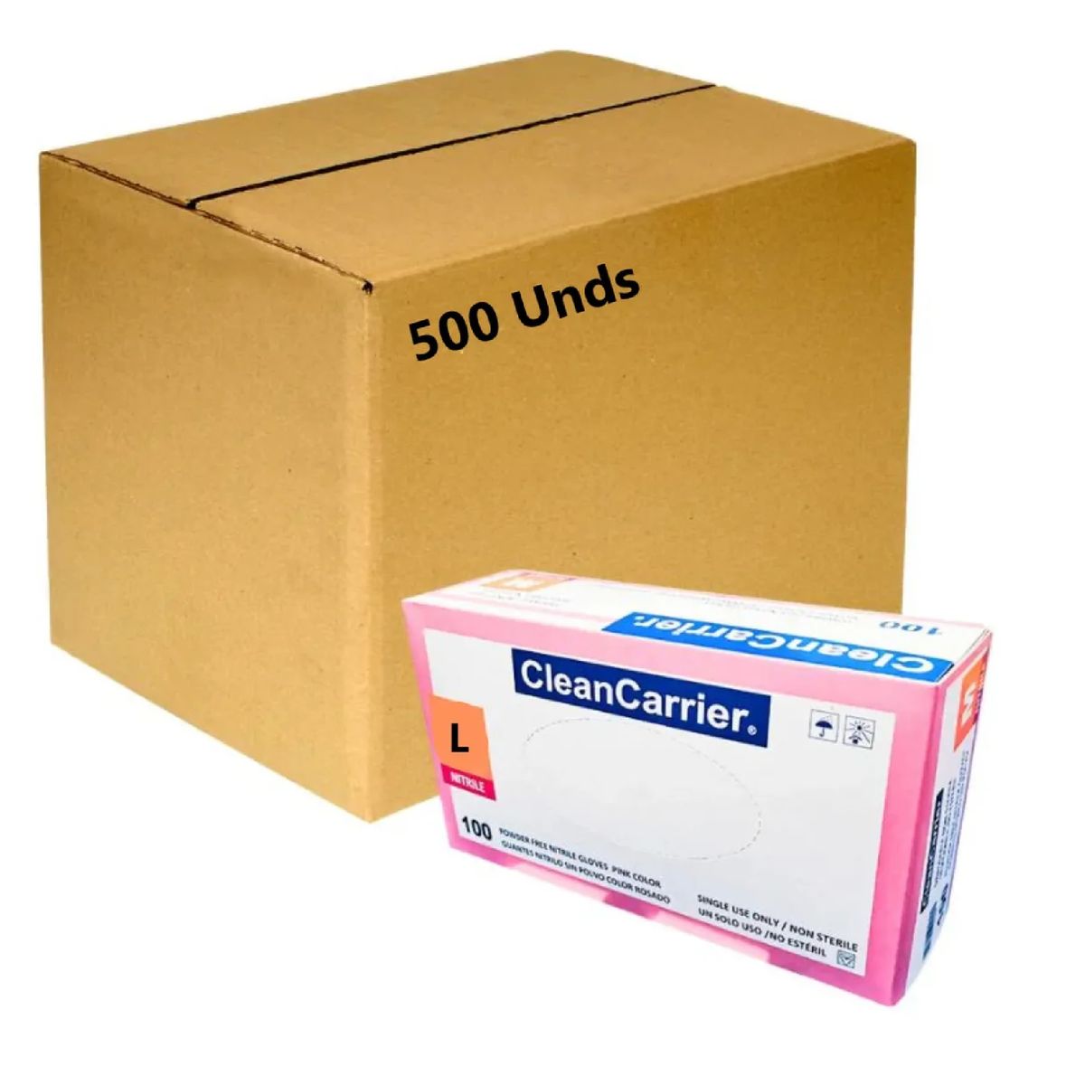 CLEANCARRIER - Pack X500 Guantes De Nitrilo Rosado Libre Polvo Talla L